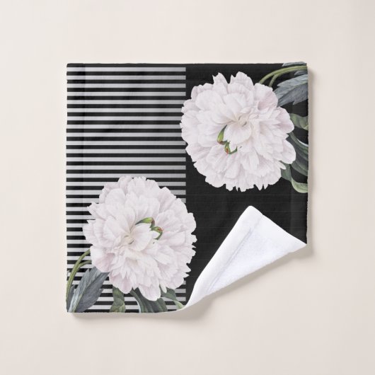 White Black Peony Piano Bad Handdoek (Wasdoekje)