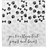 White Black Pet Dog Cat Bone Paws Douchegordijn (Voorkant)