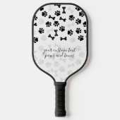 White Black Pet Dog Cat Bone Paws script Pickleball Paddle (Voorkant)