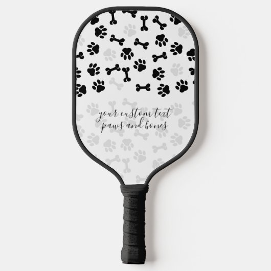 White Black Pet Dog Cat Bone Paws script Pickleball Paddle (Achterkant)