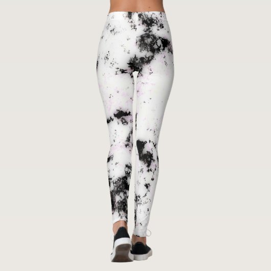 White Black Pink Marble Paint Splash Abstract Leggings (Achterkant)