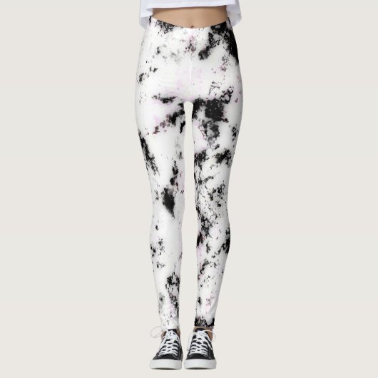 White Black Pink Marble Paint Splash Abstract Leggings (Voorkant)
