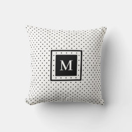 White Black Polka Dot Pattern met Modern Monogram Kussen