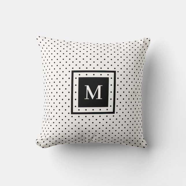 White Black Polka Dot Pattern met Modern Monogram Kussen (Voorkant)