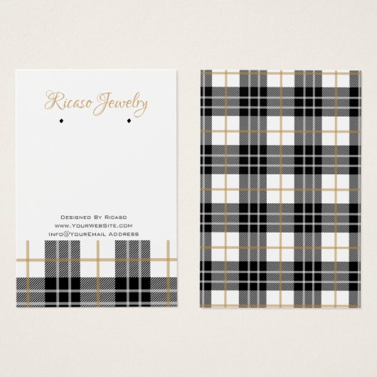 White Black Pset Tartan Earring Background Visitekaartje (Voorkant /achterkant)