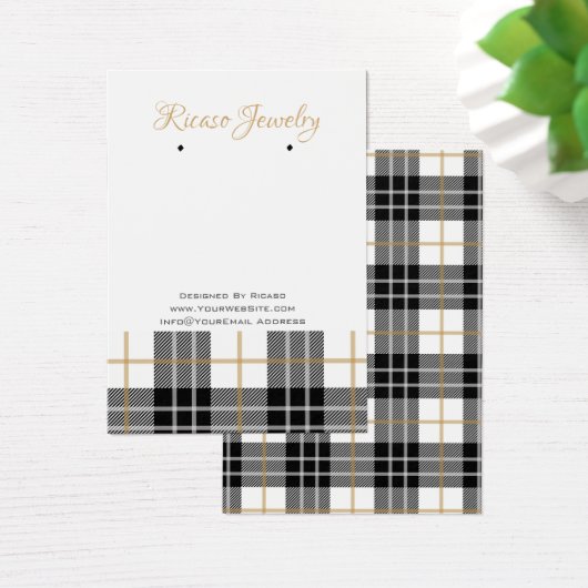 White Black Pset Tartan Earring Background Visitekaartje (Bureau)