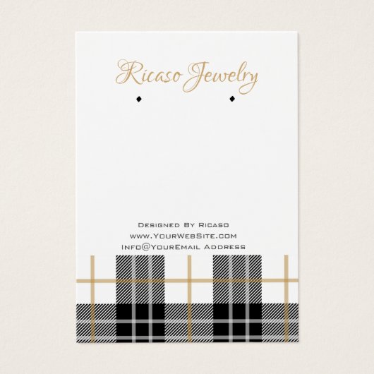 White Black Pset Tartan Earring Background Visitekaartje (Voorkant)