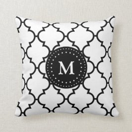 White Black Quatrefoil Pattern Monogramed Pillow Kussen
