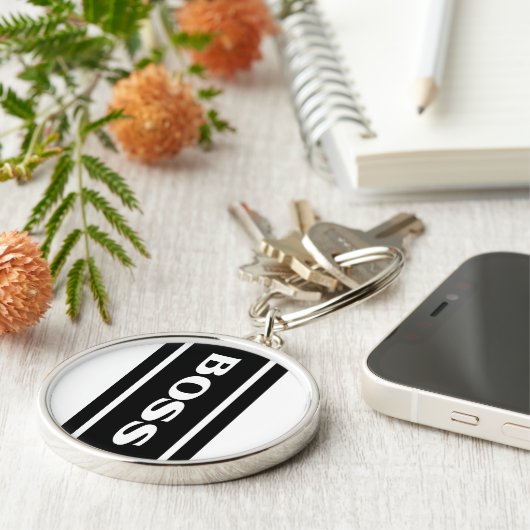 White Black Racing Stripes Boss Sleutelhanger (Zijkant)