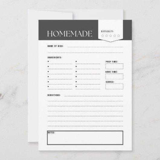 White & Black Recipe Card Digital Download Kaart (Voorkant)