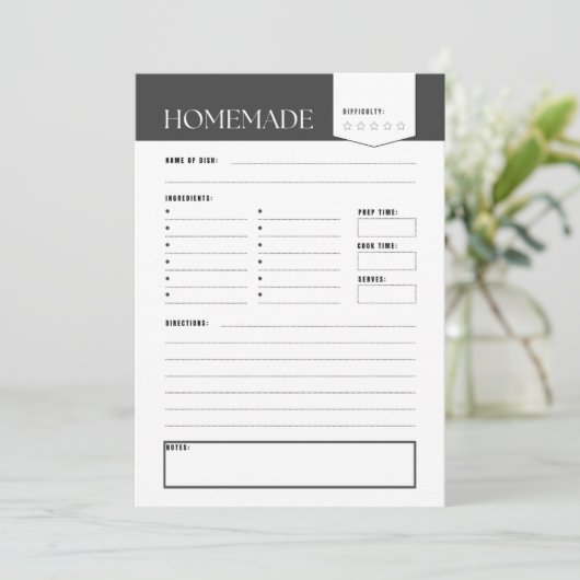 White & Black Recipe Card Digital Download Kaart (Staand voorkant)