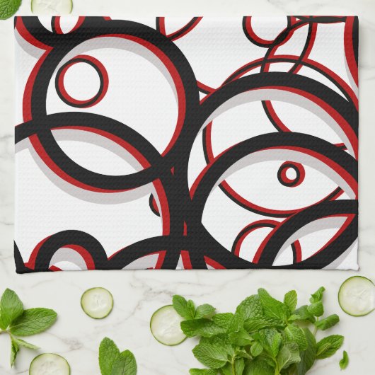 White Black & Red Geometric Cirtern Pattern Theedoek (Gevouwen)