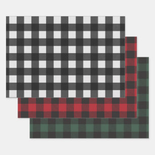 White Black Red Green Buffalo Inpakpapier Vel
