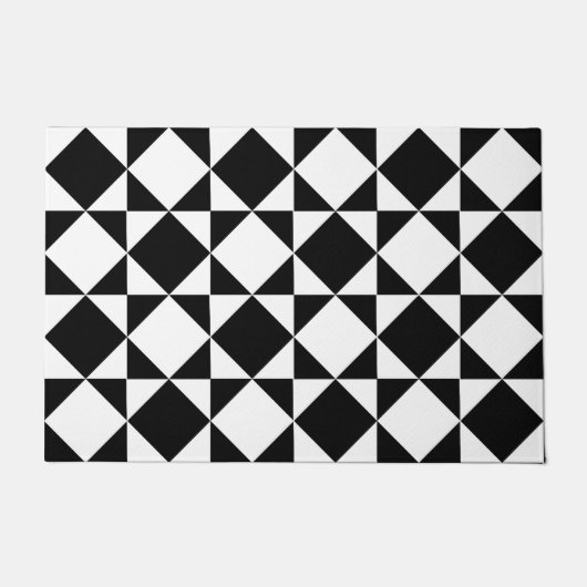 White Black Retro Squares Triangles Pattern Deurmat (Voorkant)
