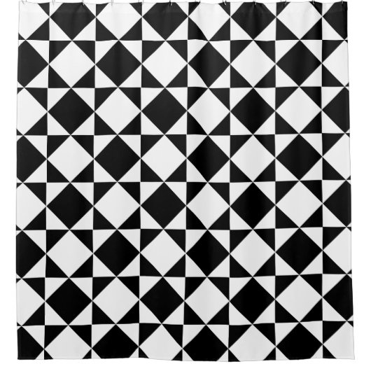 White Black Retro Squares Triangles Pattern Douchegordijn (Voorkant)