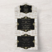 White Black Roaring Twenties Gatsby Art Deco Bruil All In One Uitnodiging (Binnen)