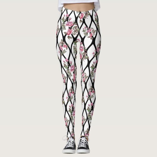 White/Black Roos Design Women's Leggings (Voorkant)
