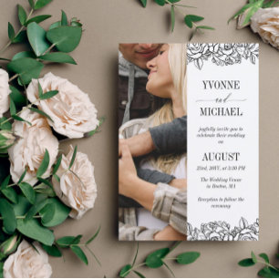 White Black Roos schetst foto 2 in 1 bruiloft Kaart