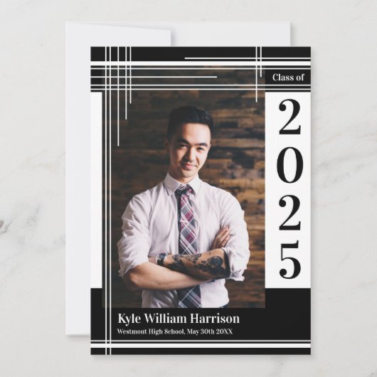 White Black School Colour Afstuderen Foto geplakt Kaart (Voorkant)