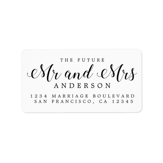 White Black Script Future Mr Mrs Retouradres Etiket (Voorkant)