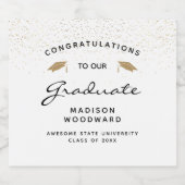 White Black Script Gold Petten Afstuderen Bier Etiket (Enkel label)