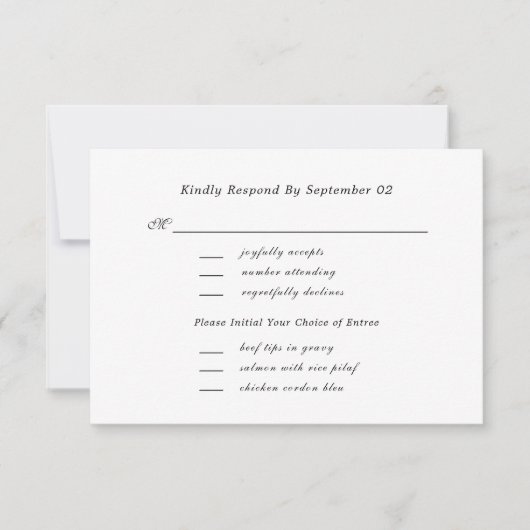 White Black Script Menu Selectie Wedding RSVP (Voorkant)