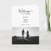 White Black Script Photo Wedding Order of Service Programma (Voorkant)