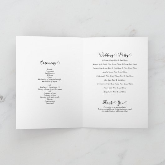 White Black Script Photo Wedding Order of Service Programma (Binnen)