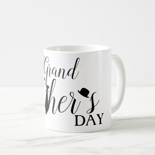 White Black Scripts Stropdas Happy Grand Vaderdag Koffiemok (Voorkant rechts)