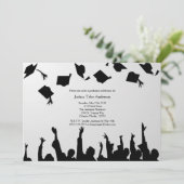 White Black Silhouette Graduation Party Uitnodigin Kaart (Staand voorkant)