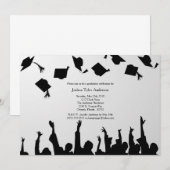 White Black Silhouette Graduation Party Uitnodigin Kaart (Voorkant / Achterkant)