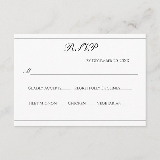 White Black Silver Classic Formal Elegant Wedding Informatiekaartje (Voorkant)