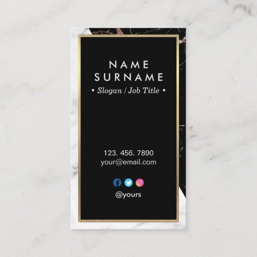 White Black Silver Marble Vertical Visitekaartje (Achterkant)