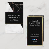White Black Silver Marble Vertical Visitekaartje (Voorkant / Achterkant)
