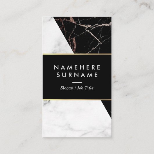 White Black Silver Marble Vertical Visitekaartje (Voorkant)