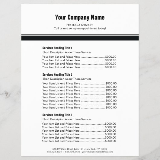 White Black Simple Border Price List 3 Flyer (Voorkant)
