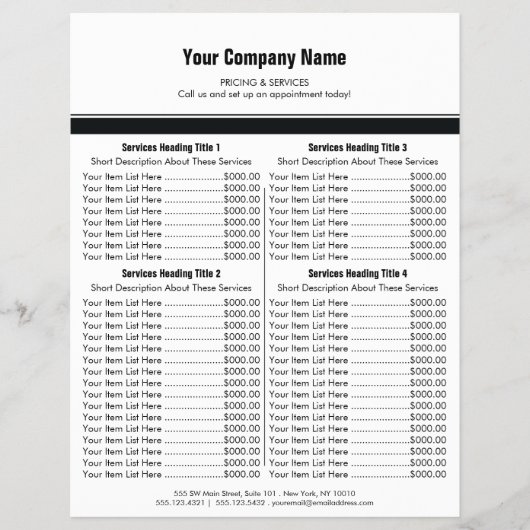 White Black Simple Border Price List 4 Flyer (Voorkant)