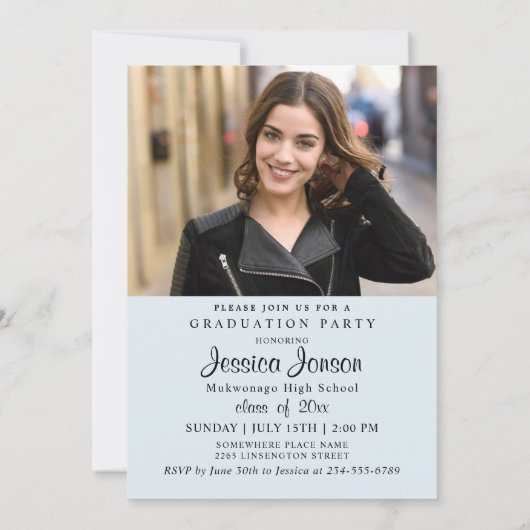 White Black Simple Modern PHOTO Graduation Party Kaart (Achterkant)