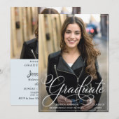 White Black Simple Modern PHOTO Graduation Party Kaart (Voorkant / Achterkant)