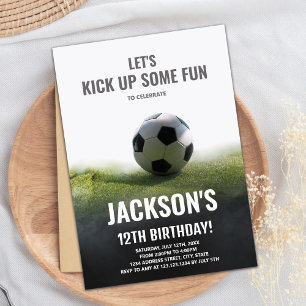 White Black Soccer Birthday Invitations Kaart