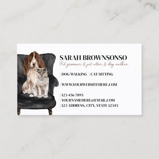 White Black Sofa Pet Sitter Dog Cat Visitekaartje (Achterkant)