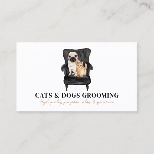 White Black Sofa Pug Dog Cat Pet Visitekaartje (Voorkant)