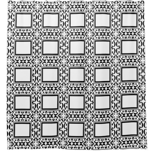 White Black Squares Curlico Shower Curtain Curtai Douchegordijn (Voorkant)