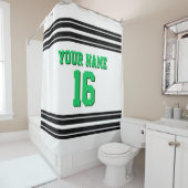 White Black Stripes Sports Jersey Emerald Green Douchegordijn (In situ)
