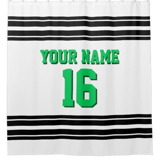 White Black Stripes Sports Jersey Emerald Green Douchegordijn (Voorkant)