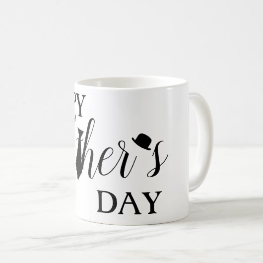 White Black Stropdas Scripts Happy Vaderdag Koffiemok (Voorkant rechts)