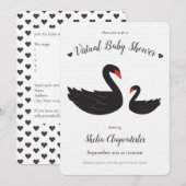 White Black Swan Bird Heart Virtual Baby shower Kaart (Voorkant / Achterkant)