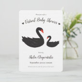 White Black Swan Bird Heart Virtual Baby shower Kaart (Staand voorkant)