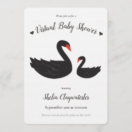 White Black Swan Bird Heart Virtual Baby shower Kaart