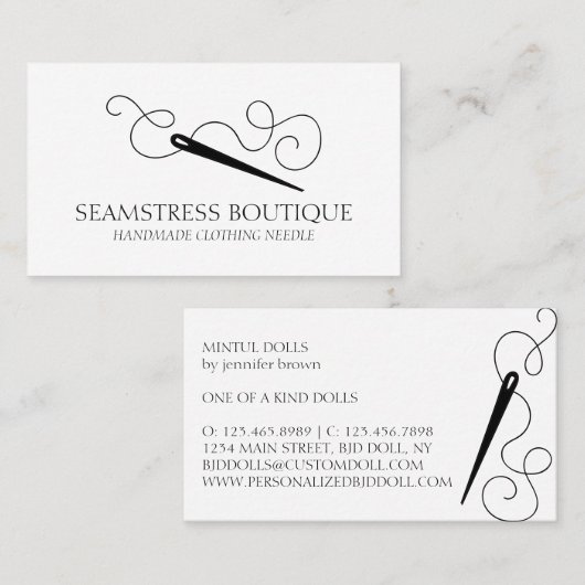White Black Tailor Seamstress Needle Visitekaartje (Voorkant / Achterkant)